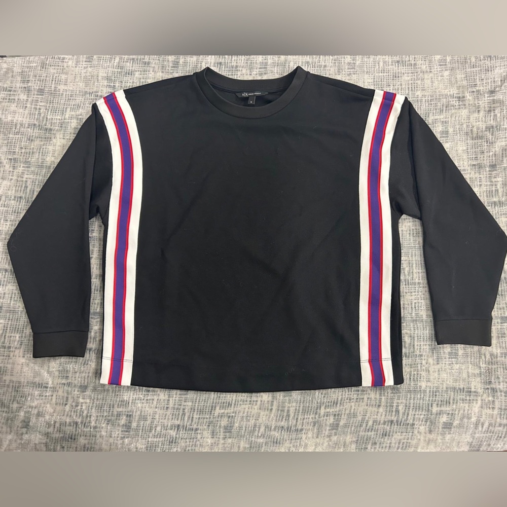 Armani Exchange Black Crewneck with Red and White Accents